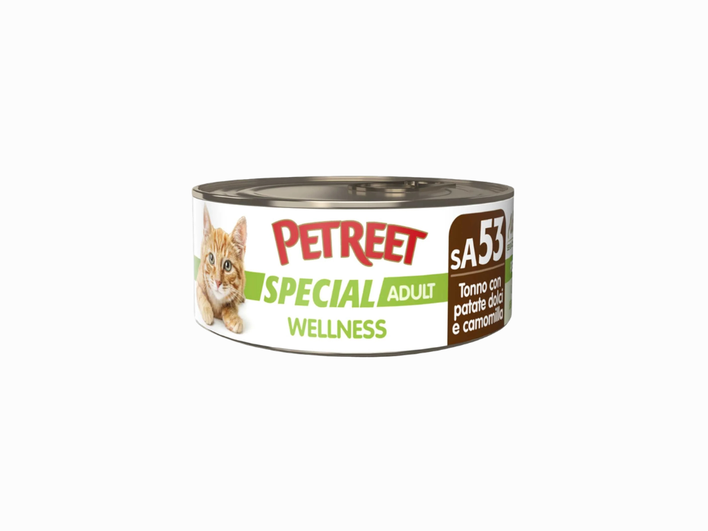 Pacchetto 12 pz – Petreet SA53 Funzionali Tonno con Patate Dolci e Camomilla 70 g