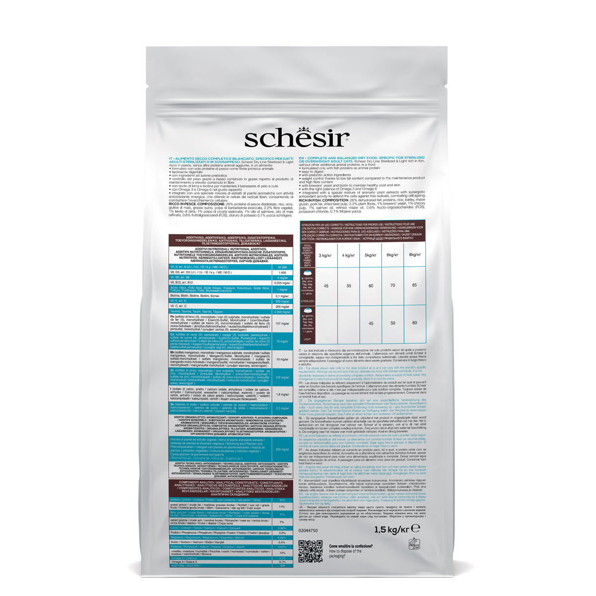Schesir Dry original sterilized & light con pesce 1,5 kg